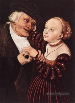  femme Tableau - Vieil homme et jeune femme Renaissance Lucas Cranach the Elder